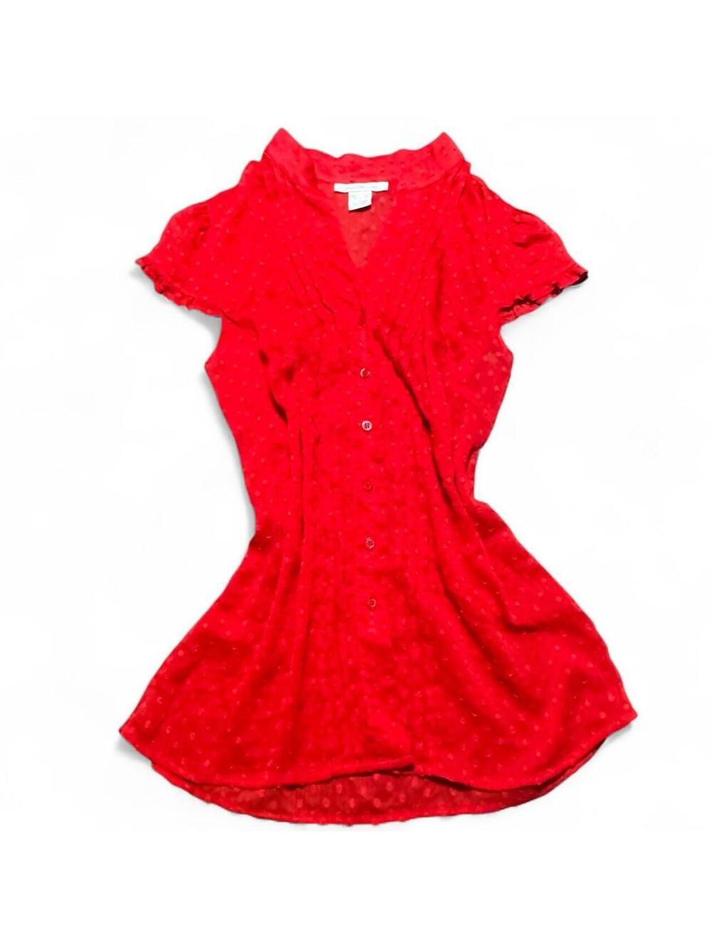 Vintage Charlotte Russe Red Sheer Swiss Dot Blouse Y2K
